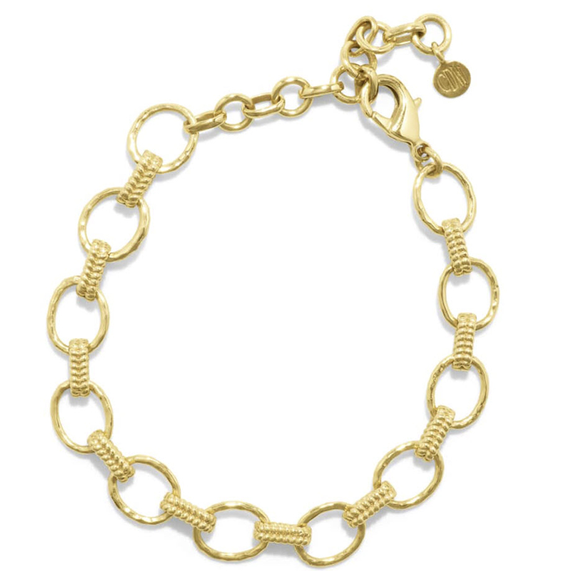 Capucine De Wulf Cleopatra Yellow Gold Plate and Blue Labradorite Link Bracelet, Grande