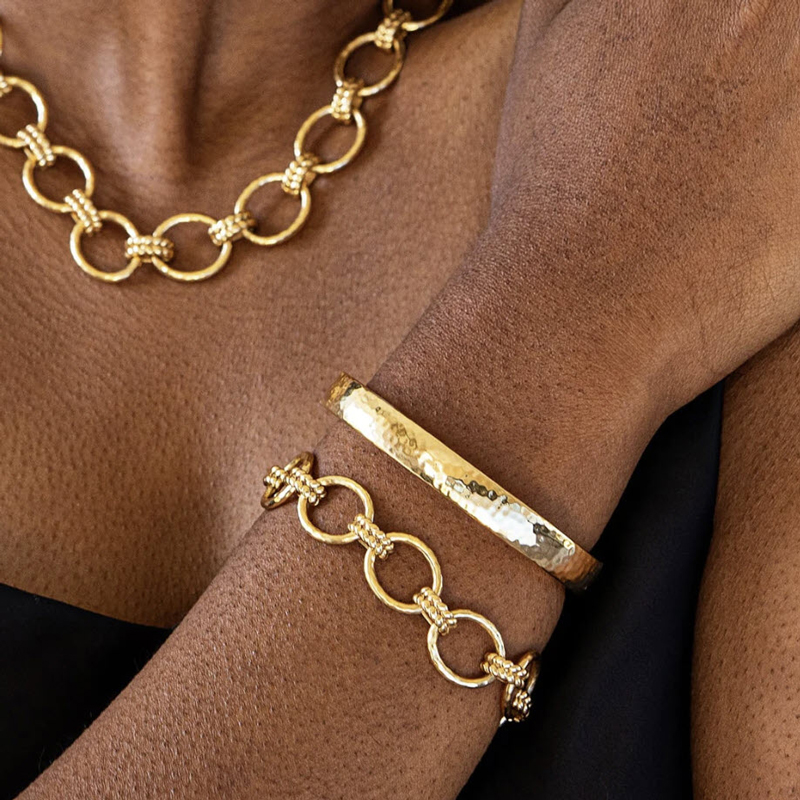 Capucine De Wulf Cleopatra Yellow Gold Plate and Blue Labradorite Link Bracelet, Grande