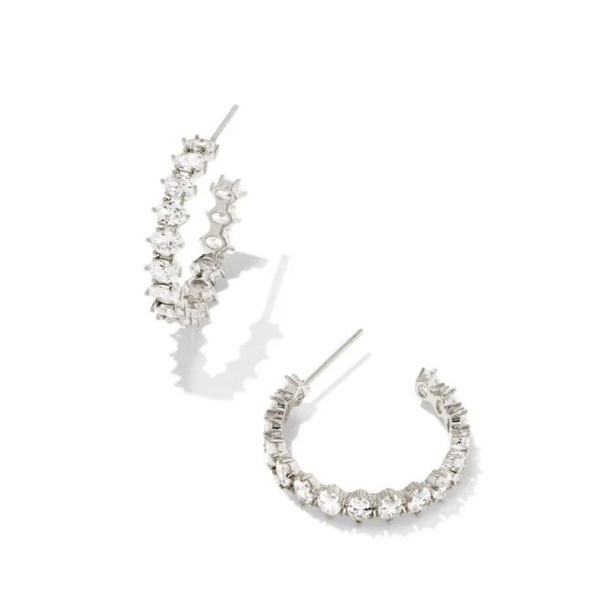 Kendra Scott Silver Tone Cail in Crystal Hoop Earrings