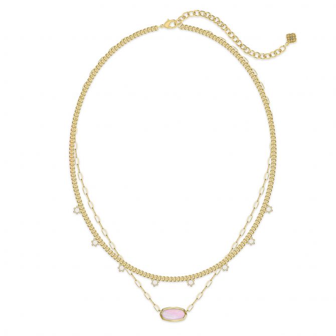 Kendra SCOTT- Framed Elisa Gold Multi Strand Necklace Pink Opalite Illusion