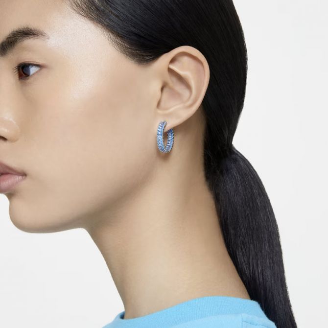 Swarovski Matrix Baguette Cut Hoop Earrings, Blue and