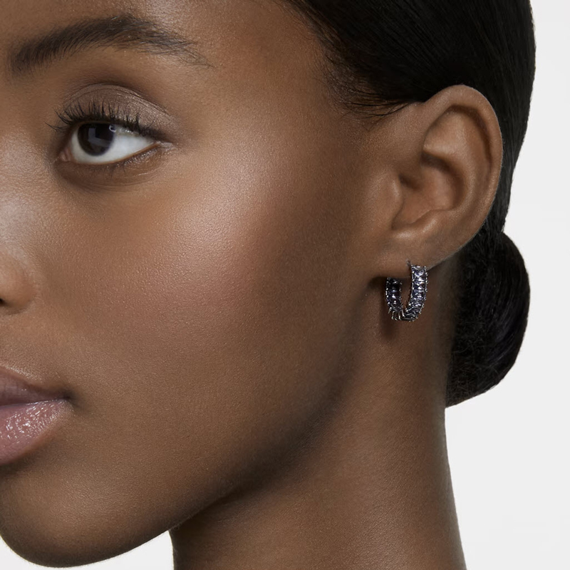 Swarovski Matrix Baguette Cut Hoop Earrings, Grey and Ruthenium Plated