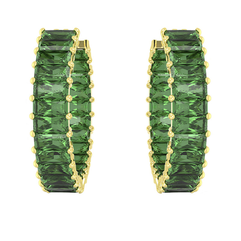 Swarovski Matrix Baguette Hoop Earrings, Green and Gold Tone Plated