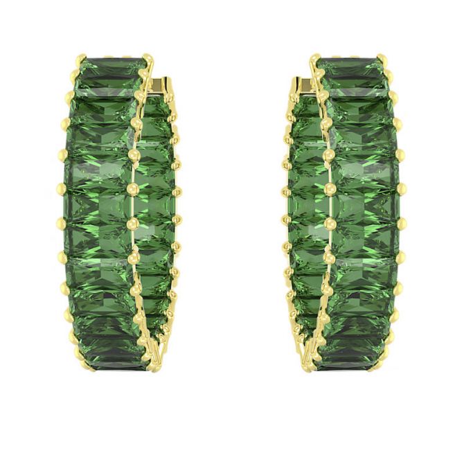 Swarovski Matrix Baguette Hoop Earrings, Green and Gold Tone Plated