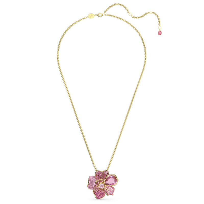 Swarovski Florere Pave Flower Pendant and Brooch, Pink and Gold Tone Plated