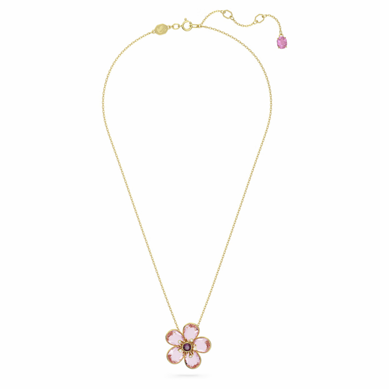 Swarovski Flower Florere Pink and Gold Tone Plated Pendant Necklace ...