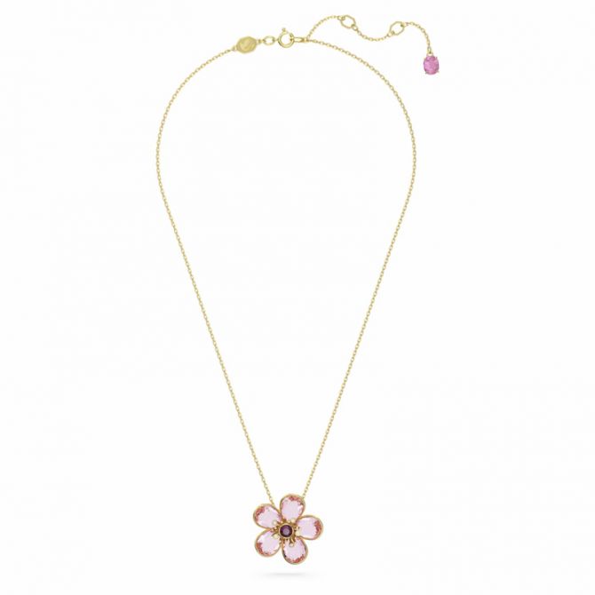 Swarovski Flower Florere Pink and Gold Tone Plated Pendant Necklace, Small