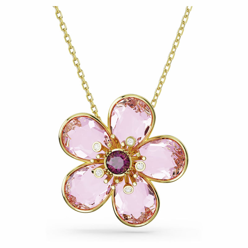 Swarovski Flower Florere Pink and Gold Tone Plated Pendant Necklace, Small