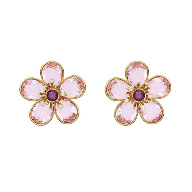 Swarovski Florere Outlined Flower Stud Earrings, Pink and Gold Tone Plated