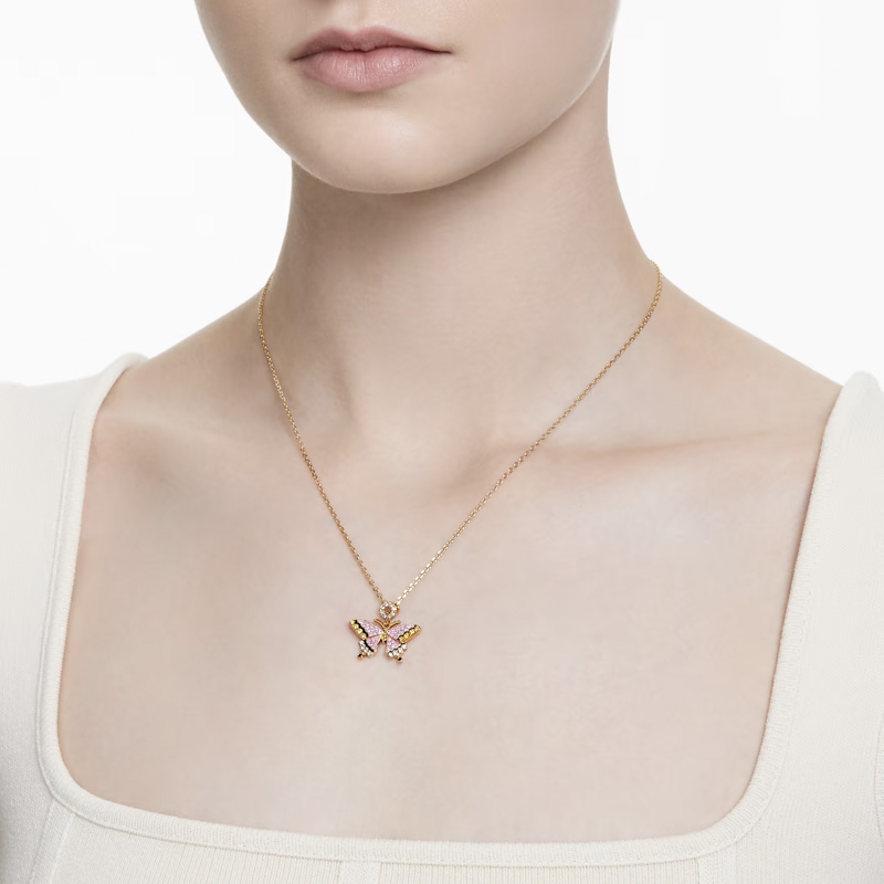 Swarovski Butterfly Idyllia Pendant Necklace, Multicolored and Gold Tone Plated