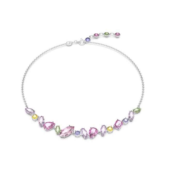 Swarovski Gema Mixed Cuts Multicolored Necklace, Rhodium Plated