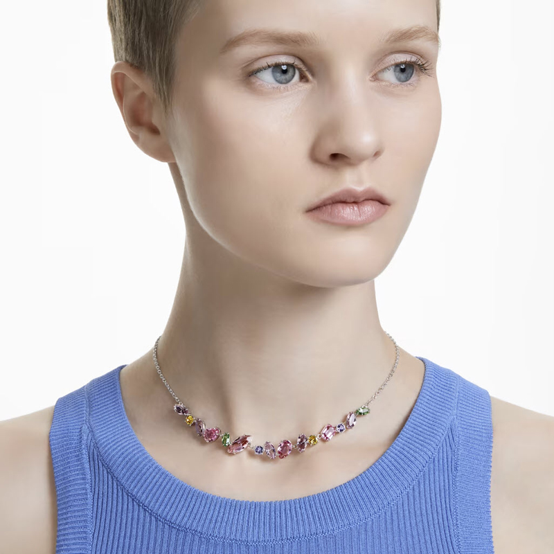 Swarovski Gema Mixed Cuts Multicolored Necklace, Rhodium Plated