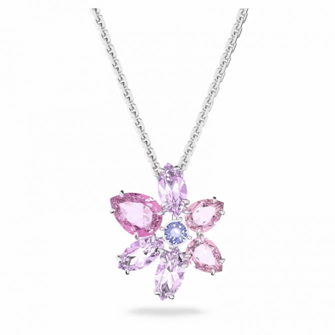 さくら　ほぼ新品 スワロフスキー Gema ネックレス フラワー Gema pendant, Mixed cuts, Crystal pearl, Flower, Pink, Gold-tone