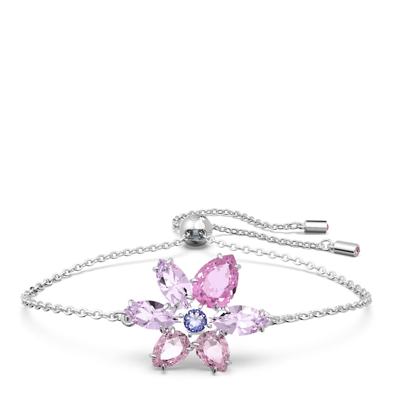 Swarovski Gema Mixed Cuts Flower Bracelet, Pink  and Rhodium Plated