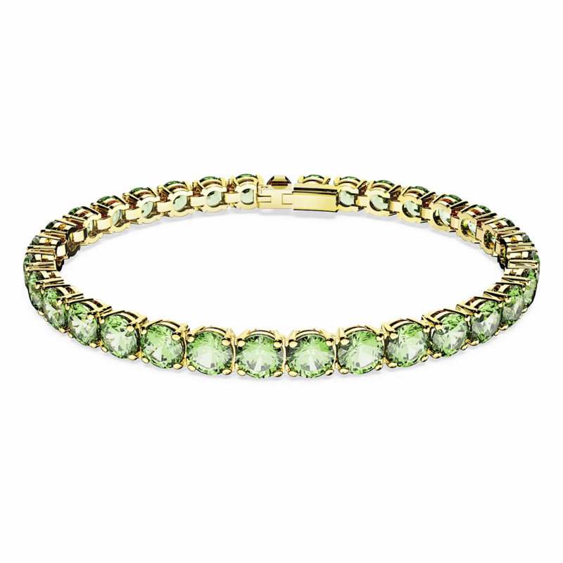 Swarovski Round Cut Matrix Green and Gold Tone Plated Tennis Bracelet, Medium