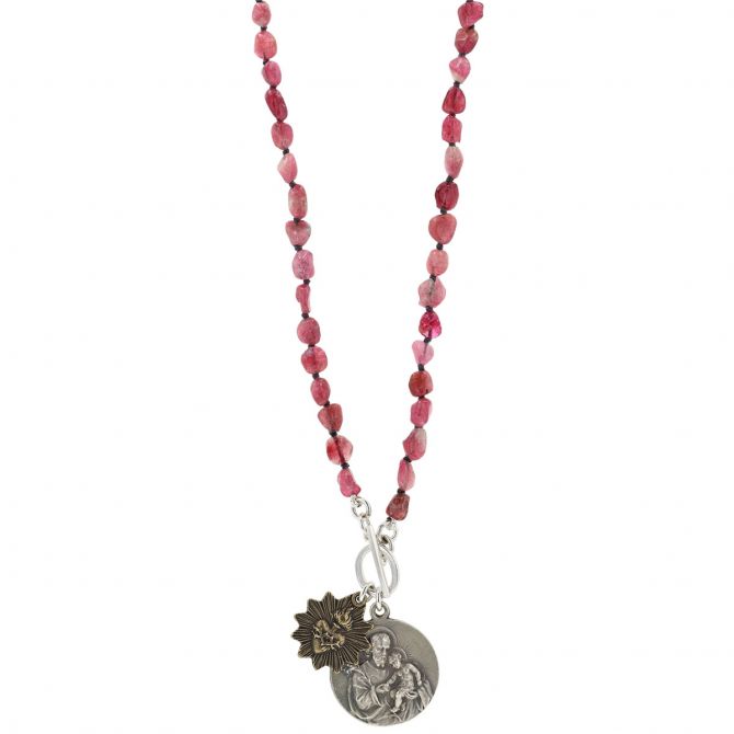 Miracle Icons Pink Tourmaline Pebbled Beaded Necklace