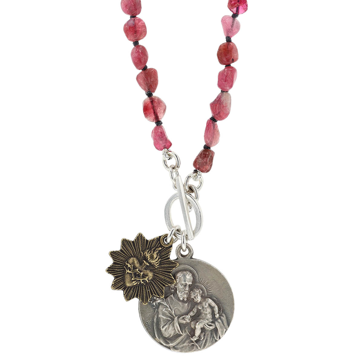 Miracle Icons Pink Tourmaline Pebbled Beaded Necklace