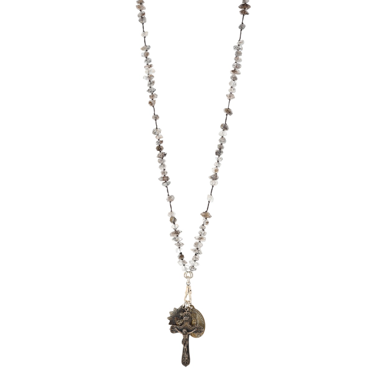 Miracle Icons by Mary Jo Pane Black Herkimer Rosary Necklace