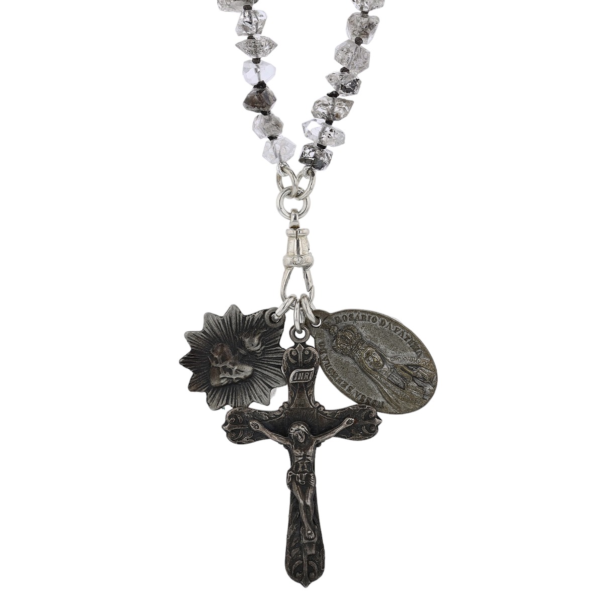 Miracle Icons by Mary Jo Pane Black Herkimer Rosary Necklace