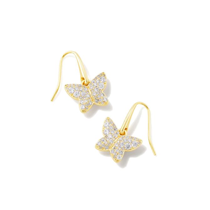 Kendra Scott Yellow Gold Plated Lillia Butterfly Crystal Drop Earrings in Clear