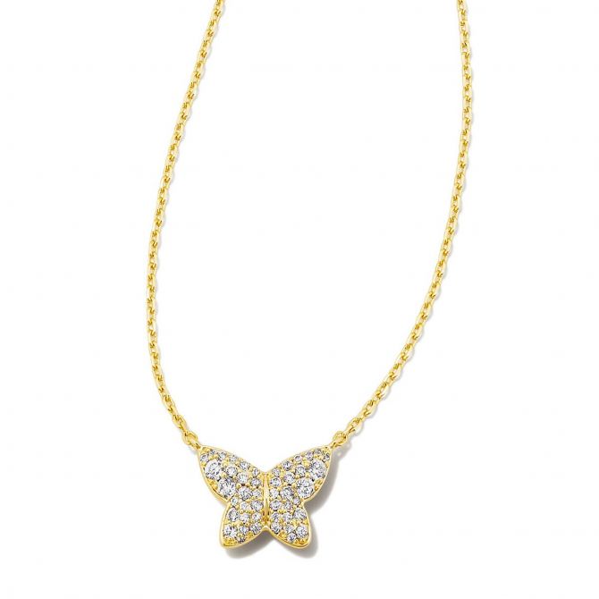 Kendra Scott Lillia Yellow Gold Plated Pendant Necklace in Butterfly Clear Crystal