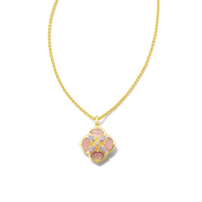 Kendra Scott Yellow Gold Plated Dira Stone Short Pendant Necklace in Pink Mix