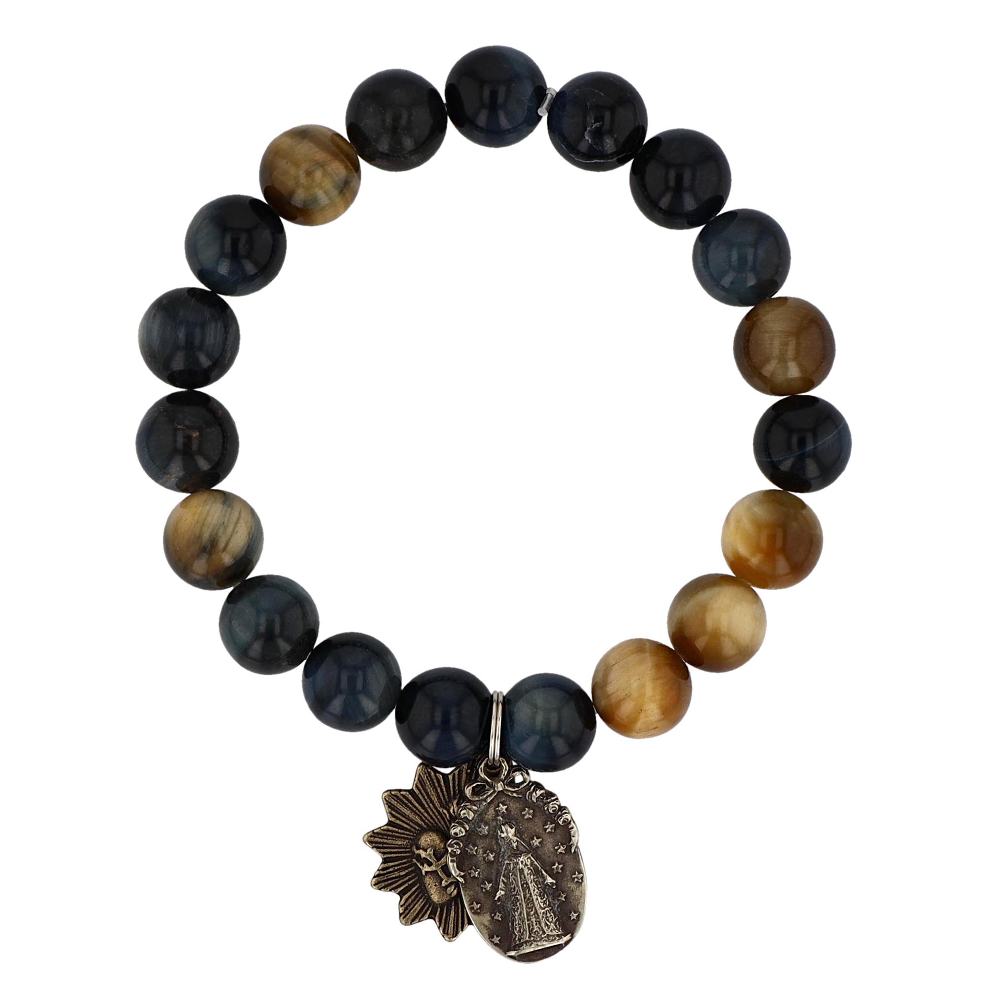 10mm Blue Tiger Eye Beaded Bracelet