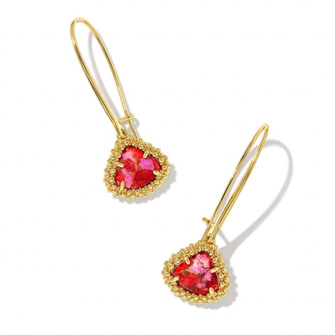 Kendra Scott Framed Kendall Yellow Gold Plated Wire Drop Earrings in Red and Fuschia Magnesite