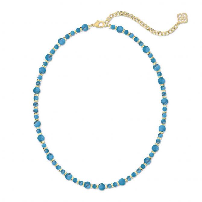 Kendra Scott Jovie Yellow Gold Plated Beaded Strand Necklace in Variegated Dark Teal Magnesite
