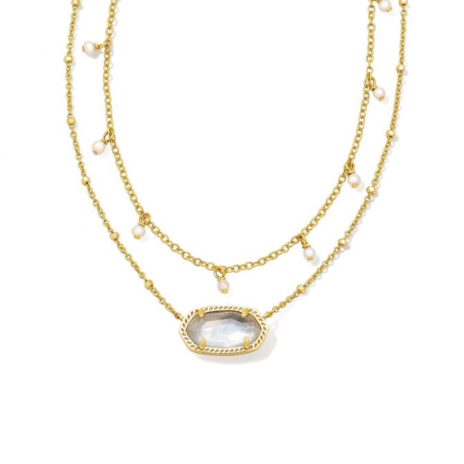Kendra Scott Yellow Gold Plated Elisa Multistrand Necklace in Ivory Mother of Pearl
