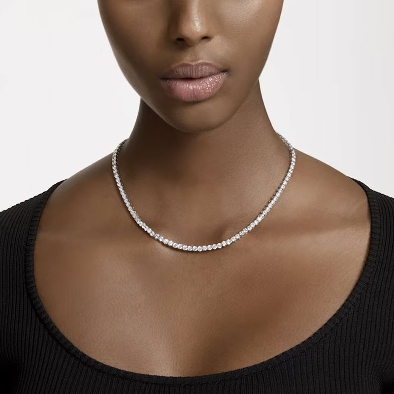 Swarovski Matrix Round Cut Tennis Necklace, White and Rhodium Plated