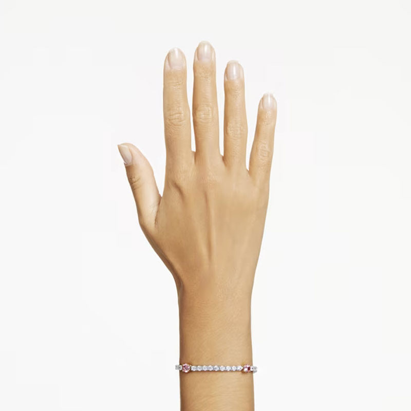 Swarovski Matrix Mixed Cuts Tennis Bracelet, Pink and Rhodium Plated