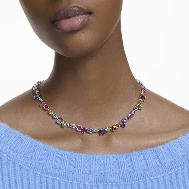 Swarovski Gema Mixed Cuts Necklace, Multicolored and Rhodium Plated