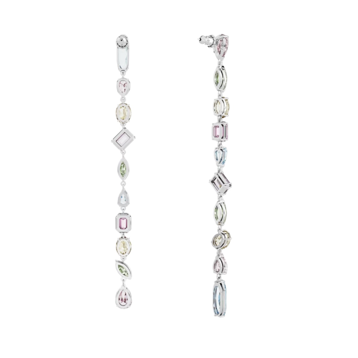 Swarovski Gema Asymmetrical Mixed Cuts Extra Long Drop Earrings, Multicolored and Rhodium Plated