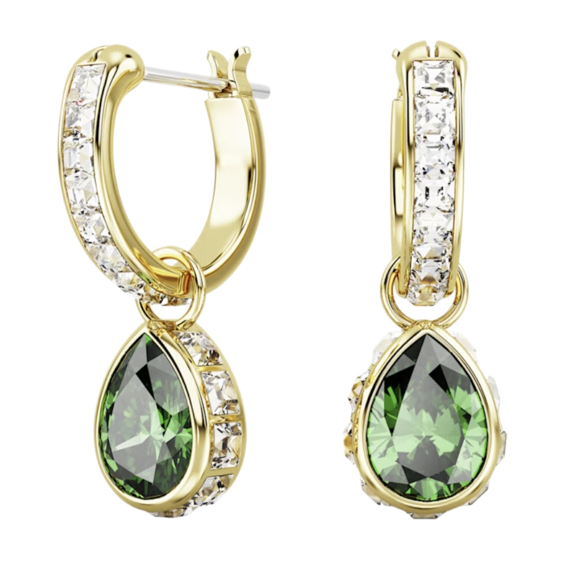 Swarovski Stilla Pear Cut Drop Earrings, Green and Gold Tone Plated