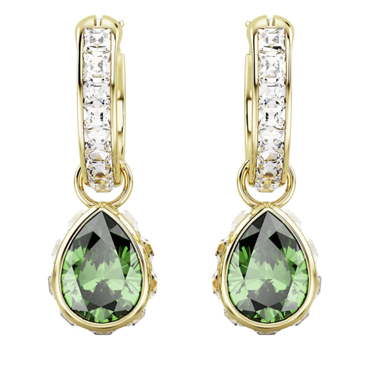 Swarovski Stilla Pear Cut Drop Earrings, Green and Gold Tone Plated