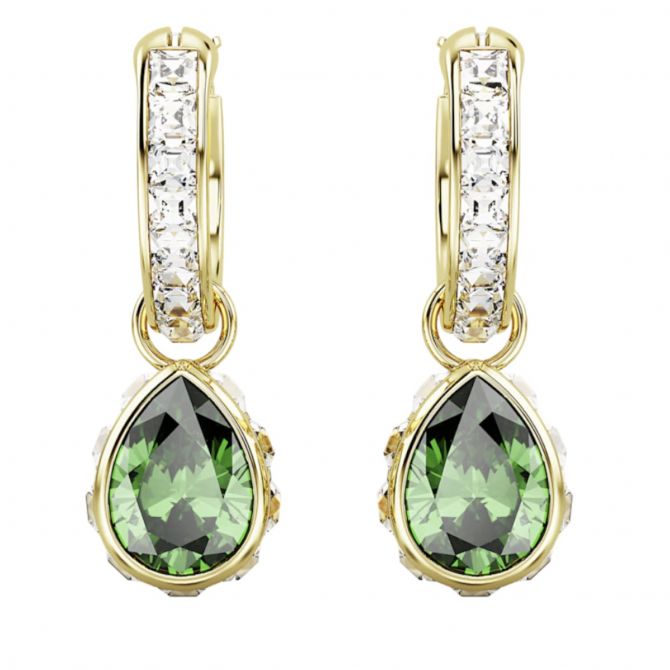 スワロフスキー STILLA PE MINI HOOP グリーン Swarovski Stilla Pear Cut Drop Earrings, Green and Gold Tone