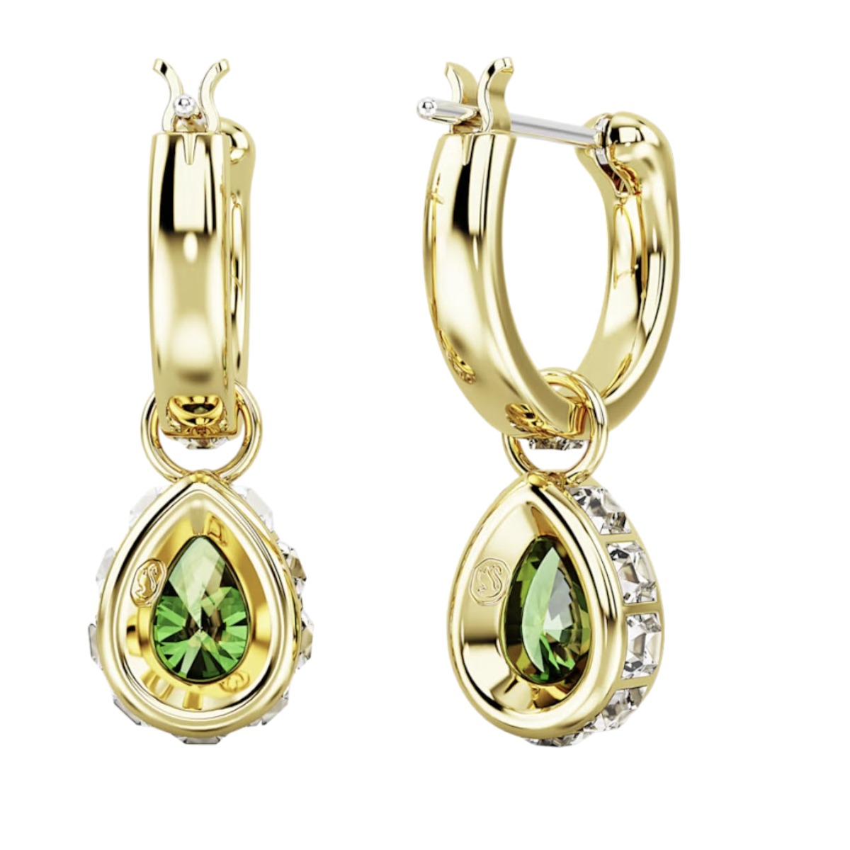 Swarovski Stilla Pear Cut Drop Earrings, Green and Gold Tone Plated