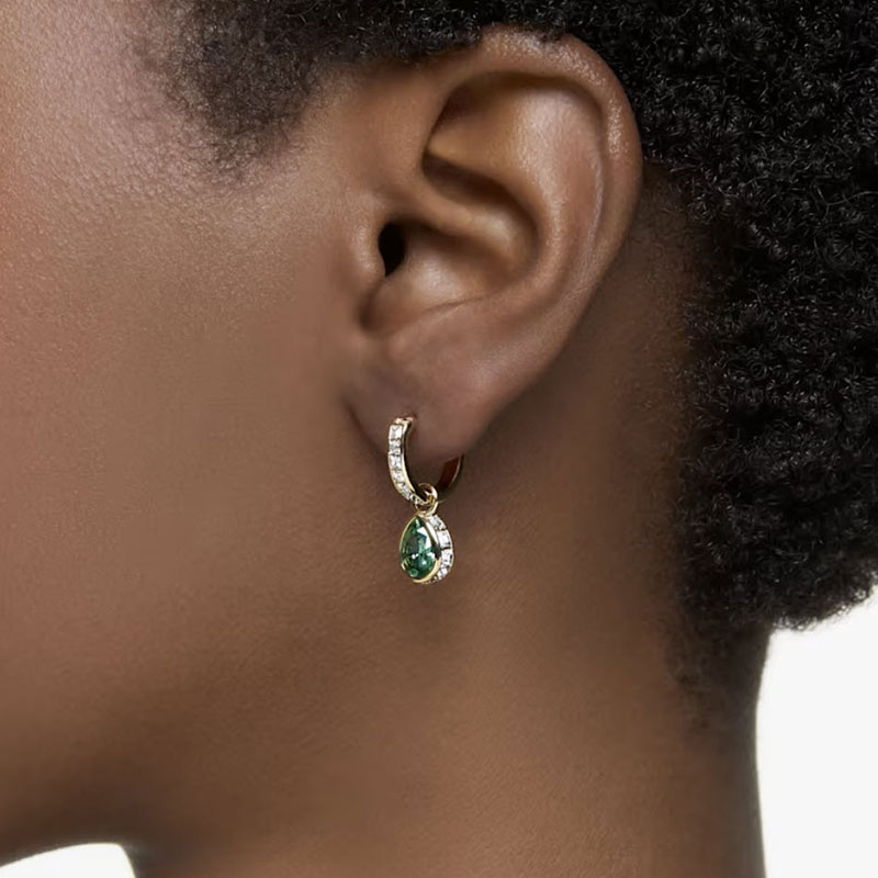 Swarovski Stilla Pear Cut Drop Earrings, Green and Gold Tone Plated