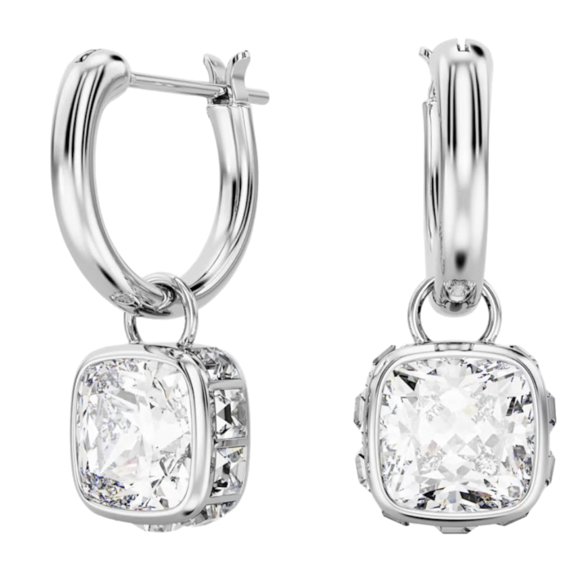 Swarovski Stilla Square Cut Drop Earrings, White and Rhodium Plated