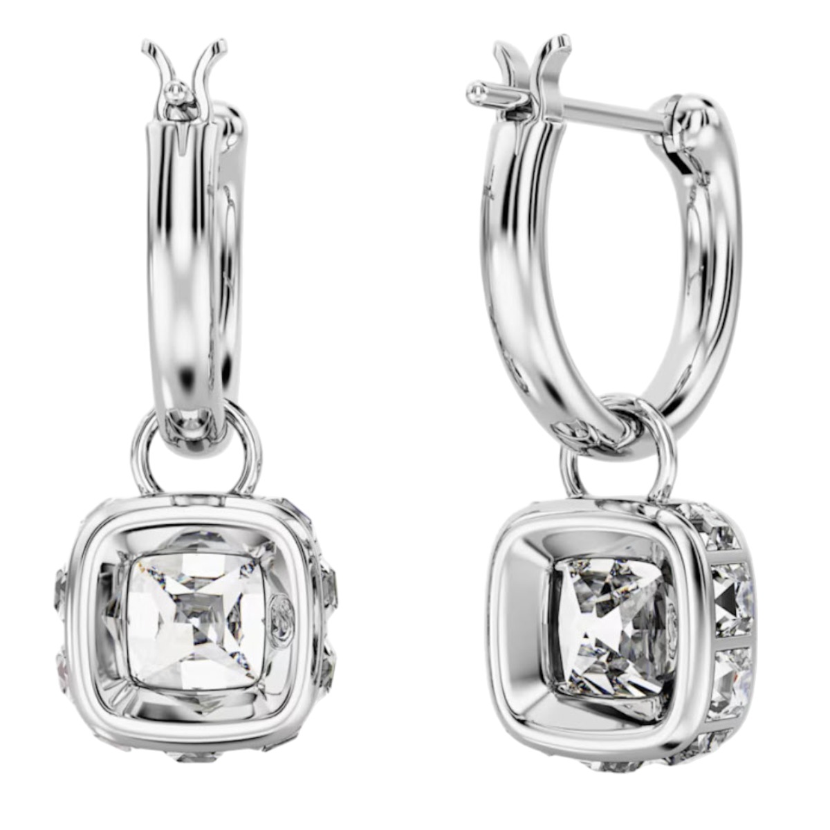 Swarovski Stilla Square Cut Drop Earrings, White and Rhodium Plated