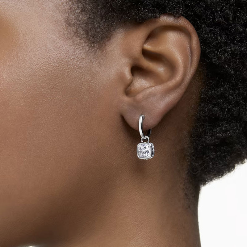 Swarovski Stilla Square Cut Drop Earrings, White and Rhodium Plated