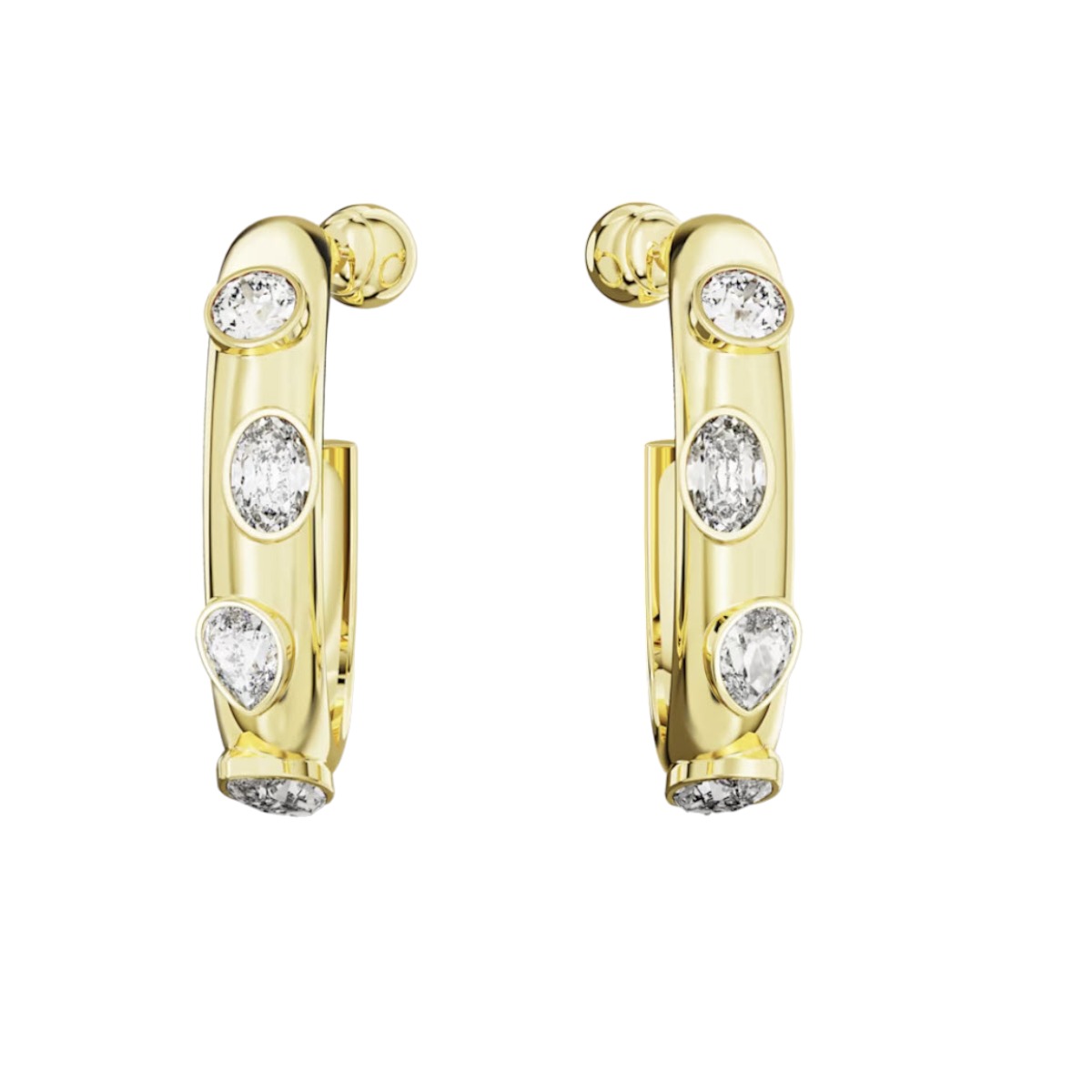 Swarovski Dextera Mixed Cuts Hoop Earrings, White and Gold Tone Plated
