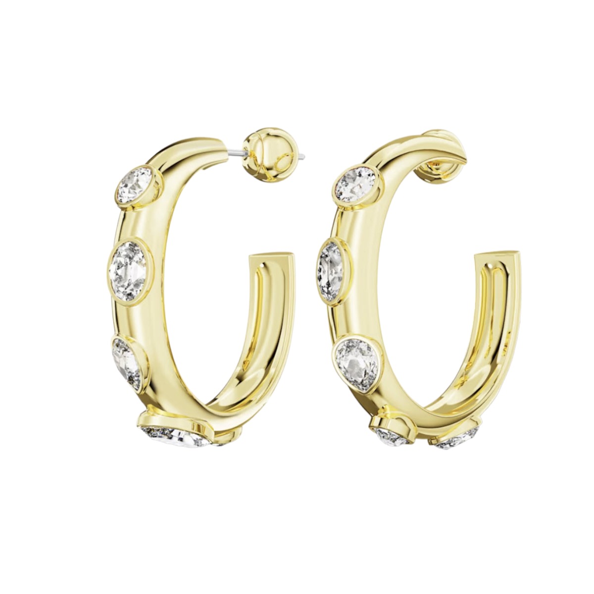 Swarovski Dextera Mixed Cuts Hoop Earrings, White and Gold Tone Plated