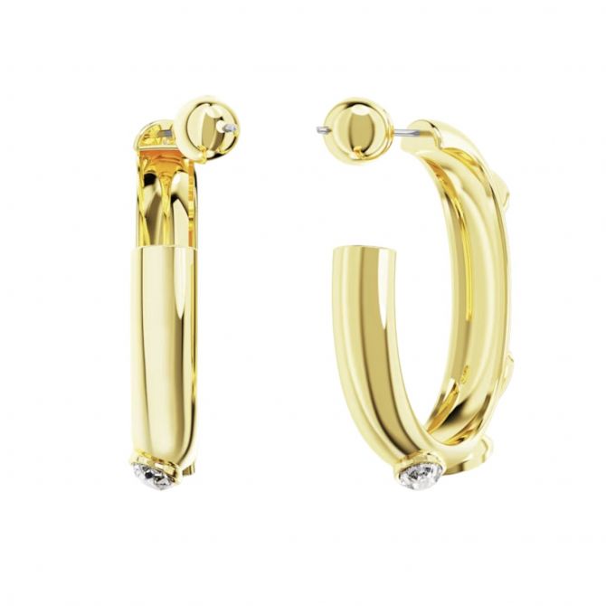 Dextera hoop earrings, Asymmetrical design, Interlocking loop, White,  Gold-tone plated