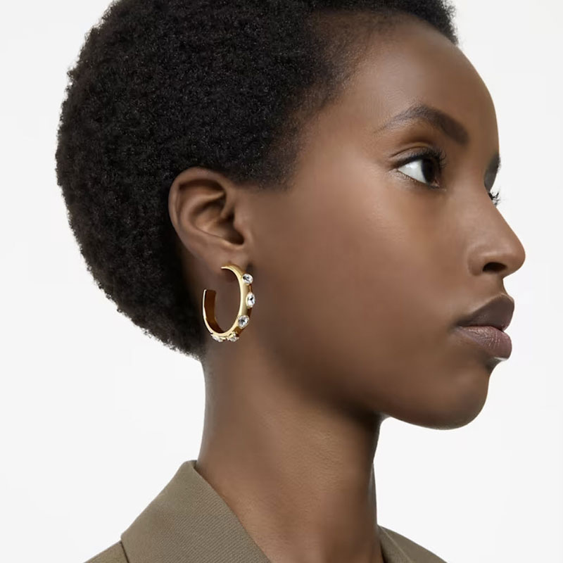 Swarovski Dextera Mixed Cuts Hoop Earrings, White and Gold Tone Plated