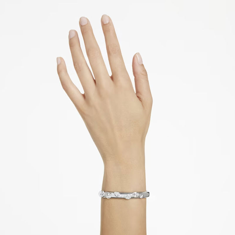 Swarovski Dextera Mixed Cuts White and Rhodium Plated Bangle, Medium