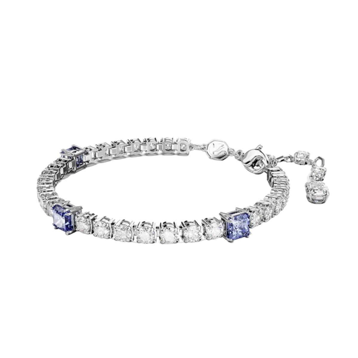 Swarovski Matrix Mixed Cuts Tennis Bracelet, Blue and Rhodium Plated
