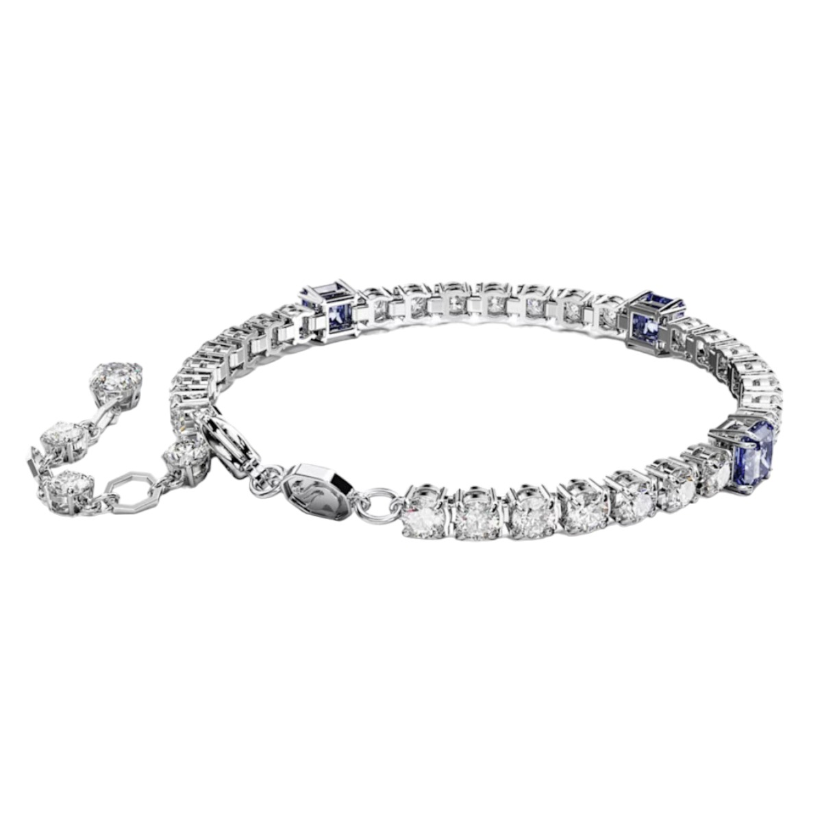 Swarovski Matrix Mixed Cuts Tennis Bracelet, Blue and Rhodium Plated