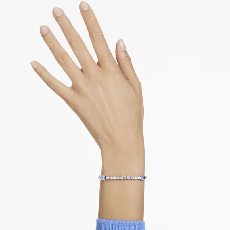 Swarovski Matrix Mixed Cuts Tennis Bracelet, Blue and Rhodium Plated